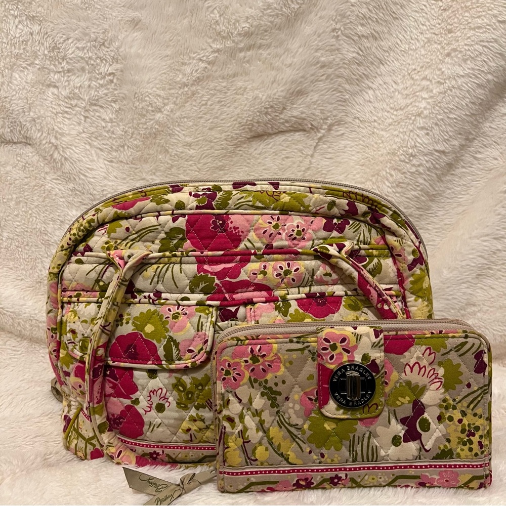 Vera Bradley Large Shoulder Tote in “Make Me Blush”with Matching Wallet